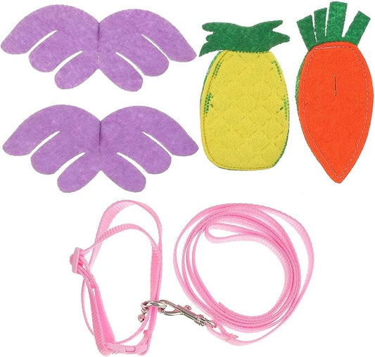 Small Pet Harness Leash Set 5pcs with Adjustable Chest Strap, Soft Fabric Squirrel Rabbit Guinea Pig Walking Rope for Outdoor Use Random Color