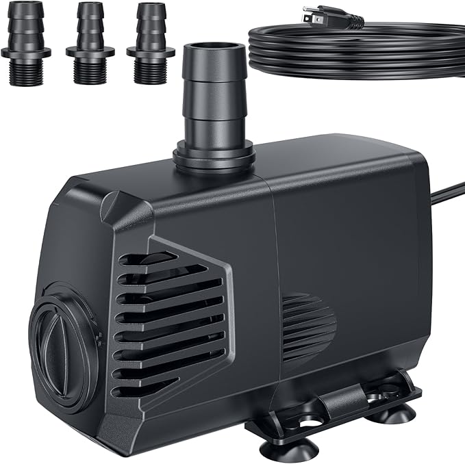 680GPH Submersible Pump(2400L/H, 55W), Ultra Quiet Fountain Pump with Over Heating Protection & Filter Sponge 8.5ft High Lift for Pond, Fish Tank, Aquarium, Hydroponics, Waterfall Q104