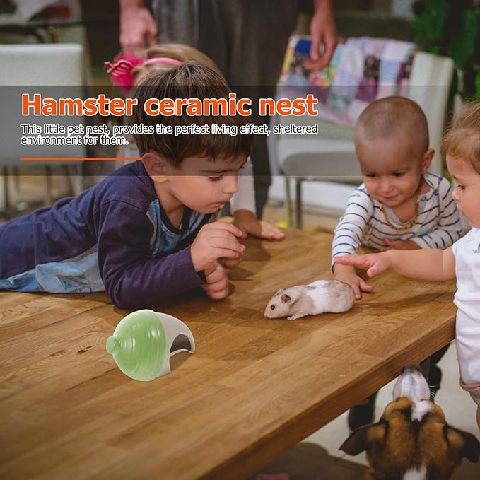Ceramic Small Pet Hideout Pets Out Acorn Shaped Small Animal Bed Guinea Pig House Cage Supplies for Gerbil Hamster Squirrel Chinchilla Green Toy Ceramic
