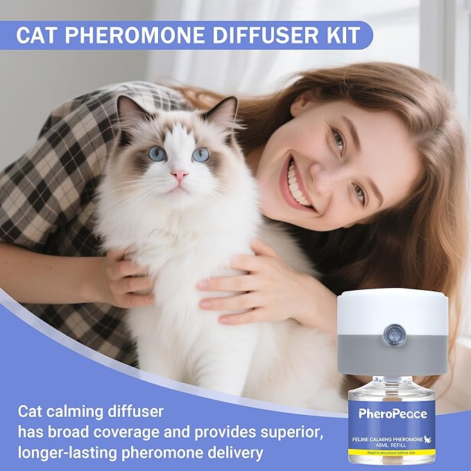 Cat Calming Diffuser Kit (1 Diffuser + 1 Refill, 48ml) – 30 Day Supply – Cat Pheromones Calming Diffuser for Multi-Cat Conflict, Urine Marking & Scratching