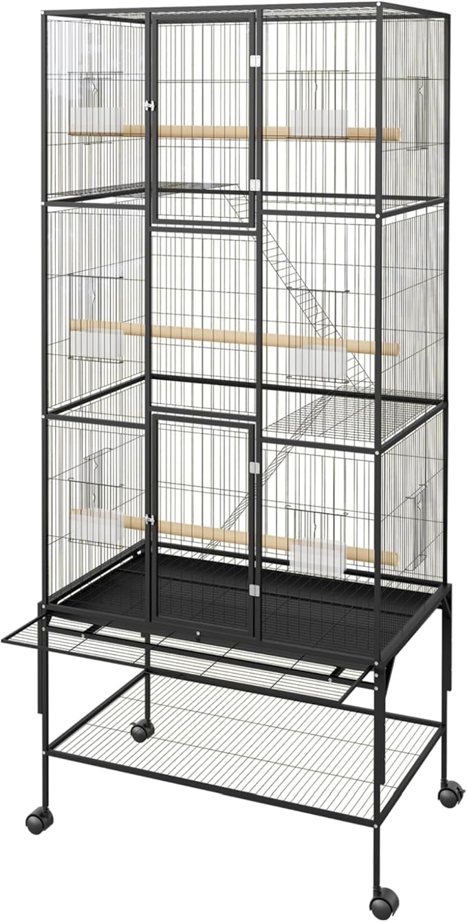 GAOMON Large Bird Cage - 69 Inch Metal Parrot Cage with Rolling Storage Stands, Wide Flight Aviary with Slide Out Tray Feed Bowls, Pet Bird House for Conures, Cockatiels, Cockatoo, Parakeets