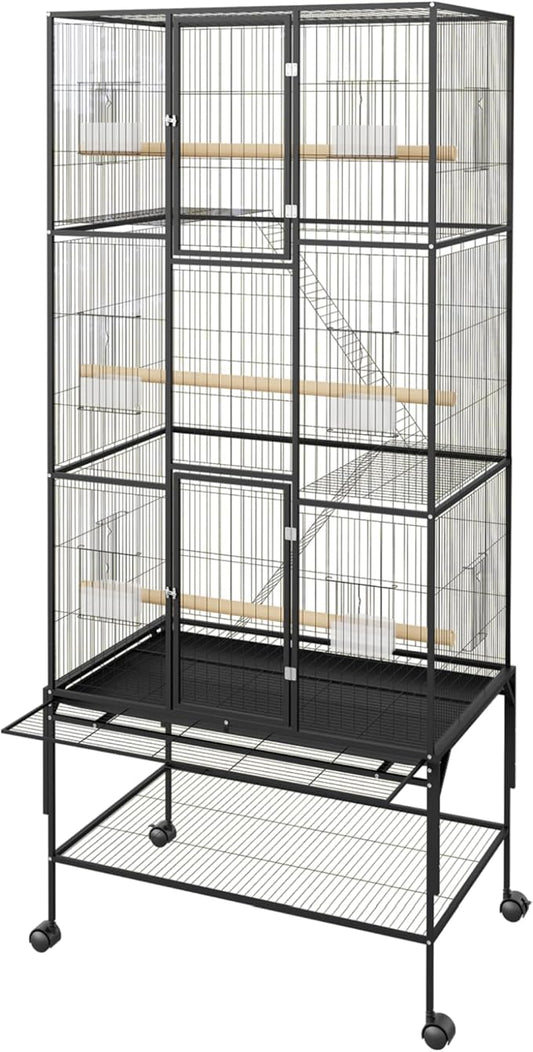 GAOMON Large Bird Cage - 69 Inch Metal Parrot Cage with Rolling Storage Stands, Wide Flight Aviary with Slide Out Tray Feed Bowls, Pet Bird House for Conures, Cockatiels, Cockatoo, Parakeets