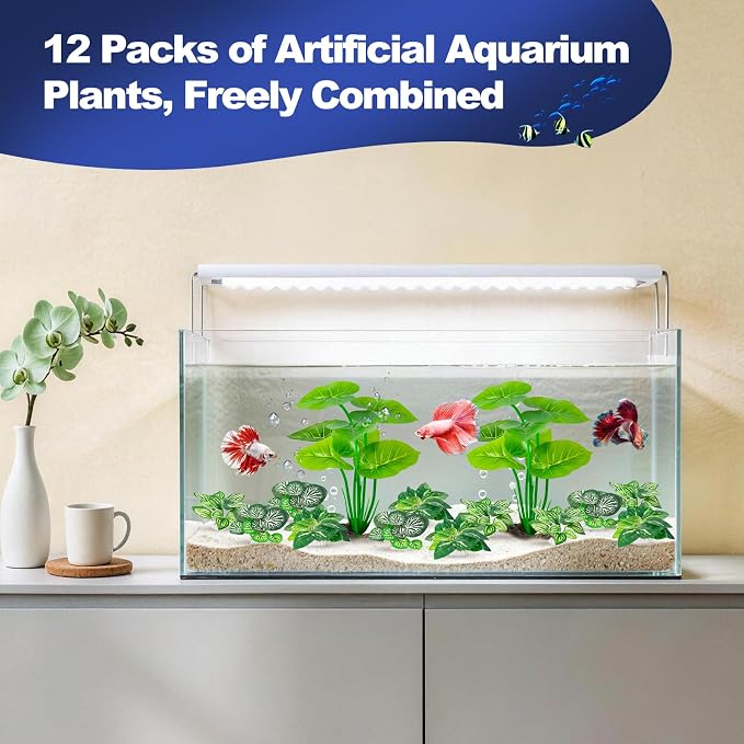 12 Pack Silk Aquarium Plants Betta Fish Tanks Decor，Betta Hammock 6-inch Fish Tank Plants Aquarium Decor，Suitable Artificial Fish Tank for Betta,Goldfish & Reptile Tanks Ornament Accessories