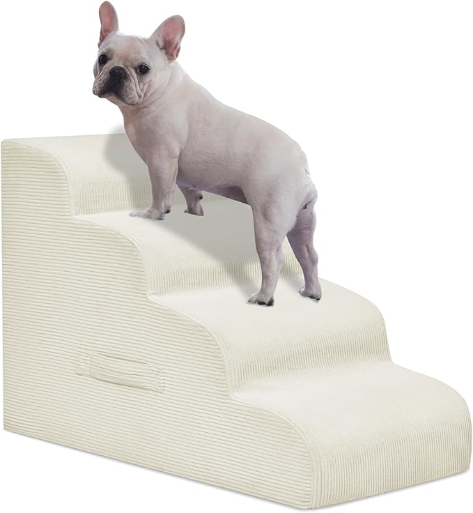 Mesa Lemon Dog Steps for Small Dogs, 4-Step Pet Ramp Stairs for High Beds and Sofa, Non-Slip Pet Stairs for Small Dogs and Cats, Removable and Easy to Clean Cover, Beige