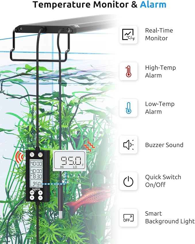 SEAOURA Aquarium LED Light with Thermometer, 48-54in Full Spectrum Lights for Fish Tank, 24/7 Programmable with Power Off Memory, WRGB Custom, 20 Level Dimmable Brightness for Freshwater Aquariums