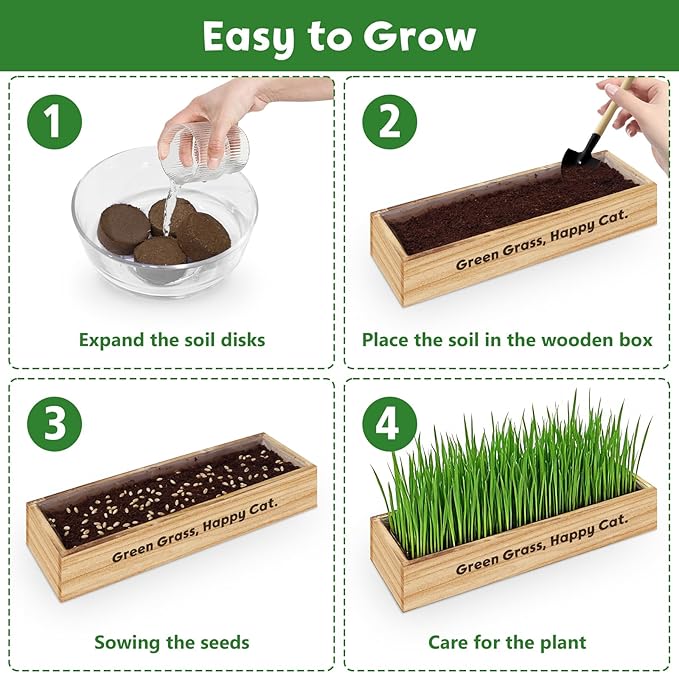 LUOJIBIE Cat Grass Kit for Indoor Cats, Cat Grass Seeds Set, Non-GMO Wheat Grass, Mother' s Day Gifts for Mom, Unique Christmas Birthday Gifts for Women Men Girl, House Warming Gifts for Cat Lover