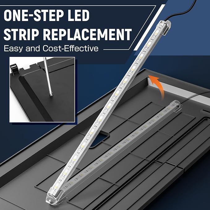 LED Aquarium Hood, White Lights, Fits 24" Framed Aquariums, Black | Adjustable Brightness White Tube Light, Replaceable Full-Length Bulb, Fits 24-Inch Framed Aquariums