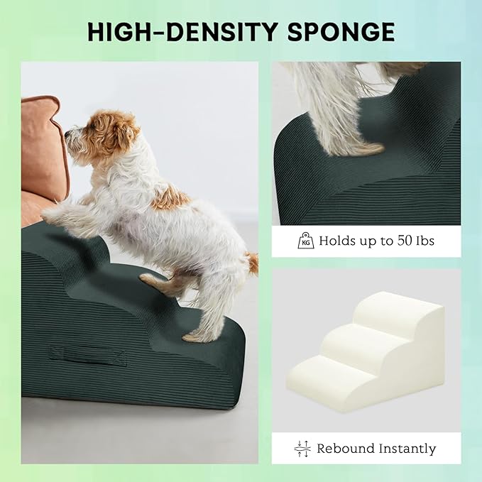Mesa Lemon Dog Stairs Steps for High Bed, 3 Steps Pet Steps for Small Dogs Non-Slip Removable Washable Cover Ramp for Indoor Outdoor Car Couch Sofa, Dark Gray