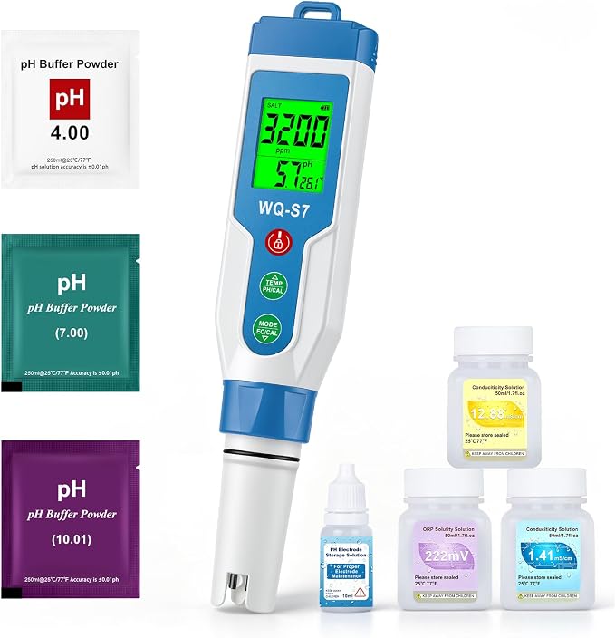 Pool Salt Tester, Digital Pool Water Tester with Calibration Kit | 7-in-1: pH, Salinity, H2, ORP, EC, TDS, Temp. High Precision with ATC. For Saltwater Pool, Hot Tub Spa, Aquarium, Hydroponic