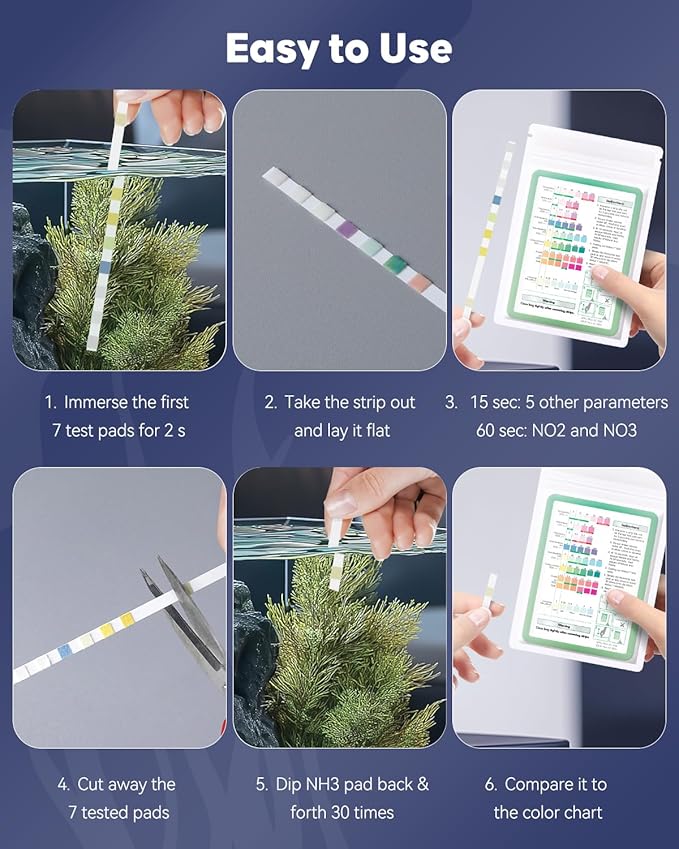 Pawfly 8 in 1 Aquarium Test Strips for pH Chlorine Nitrate Carbonate Hardness Total Alkalinity & Ammonia Water Quality Freshwater Saltwater Test Kit, 50 Strips Fish Tank Water Testing kit