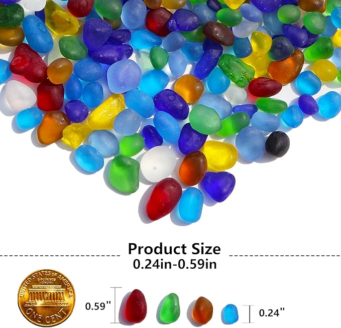 QYGL Sea Glass Stones - 0.9LB Colorful Frosted Glass Pebbles Gemstones | Perfect for Aquarium Rocks, Fish Tank Gravel, Vase Fillers, DIY Crafts, and Home Decor
