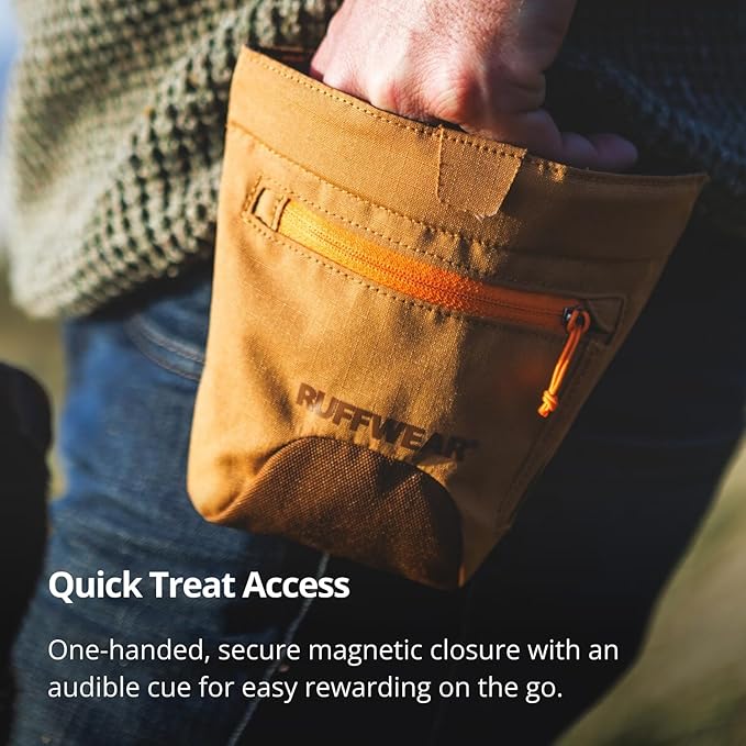 Ruffwear, Treat Trader Dog Treat Pouch, Hands-Free Waist-Worn, One-Handed Magnetic Closure, Belt (30-48 in) or Clip, Waterproof Food-Grade Lining, Zippered Pocket, Clicker Loop, Brown Bear