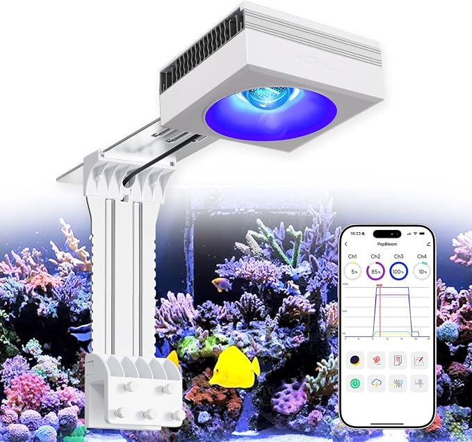 PopBloom 2026 New Launch 120W WiFi & APP Programmable LED Reef Aquarium Light, for 36" 48" 50" 72" Marine SPS LPS Corals & Saltwater Tanks (RL115 with Arm Kit)
