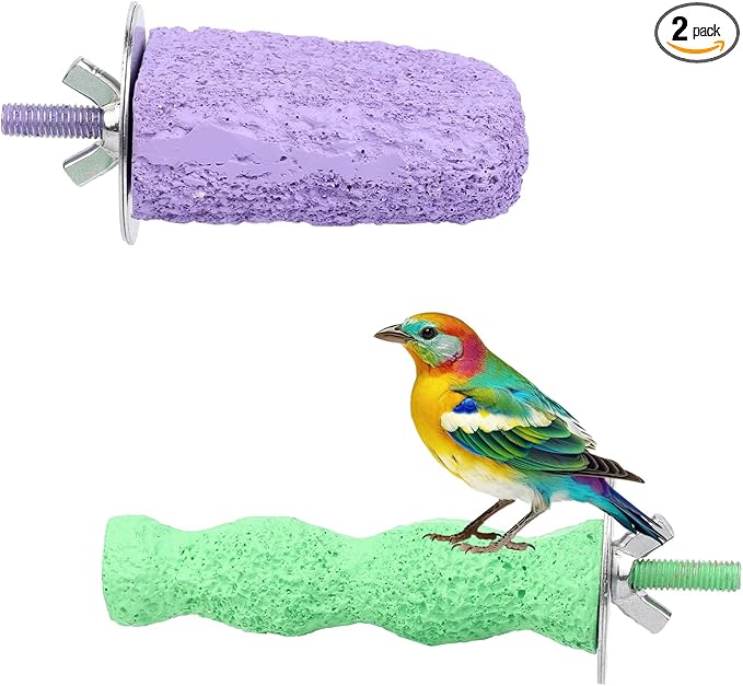 2pcs Anti-Slip Bird Beak Grinding Stones, Washable Resin Bird Beak Trimmer & Nail Filing Stand Platform Cage Accessories for Parrots Budgies Cockatiels Parakeets