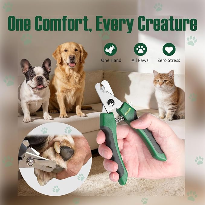 Dog Nail Clippers with Nail File, Ergonomic Dog Nail Trimmers to Avoid Over Cutting, Razor-Sharp Stainless Steel Blade with Safety Guard for Large/Small Pet Dogs, Green