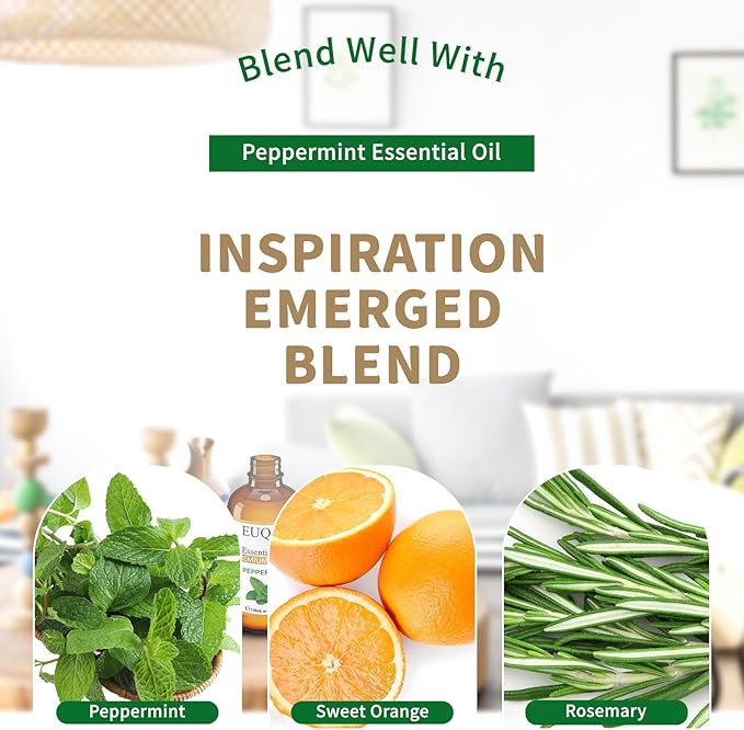 EUQEE Peppermint Essential Oil 118 ml Pure Peppermint Oil with Glass Dropper, Great for Aromatherapy, Diffuser, Soap Candle Making - 4Fl. Oz