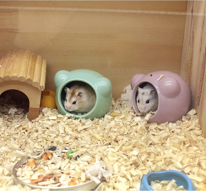 Ceramic Hamster House, Cute Animal Shaped Hamster Cave, Summer Cool Small Animal Hideout Habitat Decor for Dwarf Hamsters, Small Gerbils (Grey)