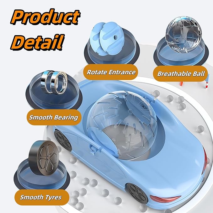Hamster Exercise Ball Sports Car,Hamster Car with Detachable Transparent Ball,Funny Exercise Wheel for Hamsters,3 Modes Available,Suitable for Dwarf Small Pet - Safe, Breathable and Cute (Blue, 5.7")