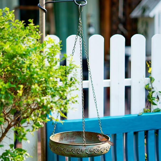 HLQMFHT Hanging Bird Baths for Outdoors, Outdoor Bird Bath, Metal Bird Feeder, Back Yard, Deck,Patio Garden Decoration