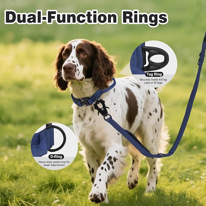 Joytale Tactical Dog Collar for Medium Dogs with Control Handle, Heavy Duty Military Training Collar for Power Breeds, AirTag Holder Case, Quick Release Metal Buckle, Soft Padded, M, Navy Blue