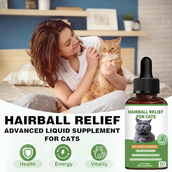 Hairball Treatment for Cats - Cat Hairball Remedy - Supports Skin & Coat, Digestion, Cat Furball Treatment, Helps Eliminate and Prevent Hairballs for Indoor Cats and Kittens(Cat Grass Flavor)