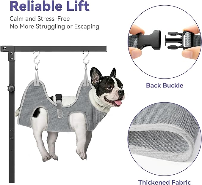 niffgaff Adjustable Dog Grooming Arm with Clamp, 26″–40″ Height, S Hammock with Back Buckle, No-Sit Grooming Restraint for Small & Medium Dogs