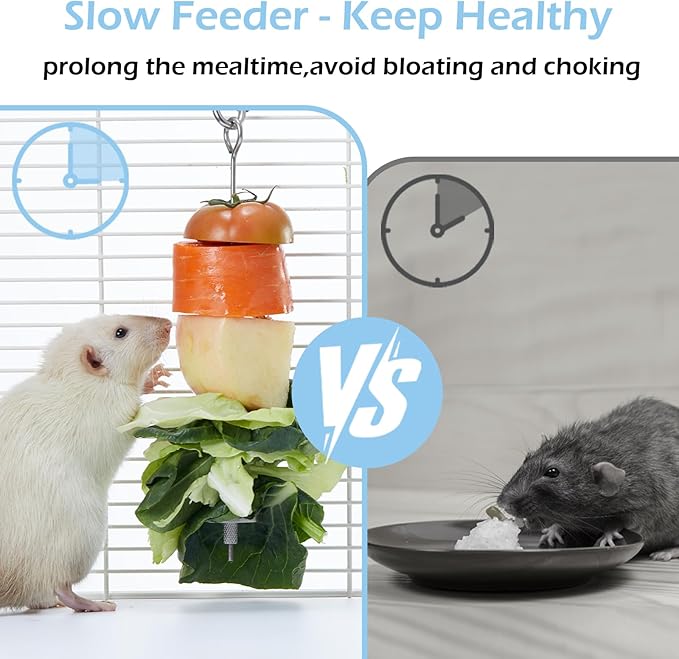 2Pcs Rat Enrichment Toys, 304 Stainless Steel Rat Foraging Toy for Fruit Vegetable Holder, Fancy Mice Cage Accessories Puzzle Toy, Hanging Rodent Toys Slow Feeder, Bird Foraging for Parakeet