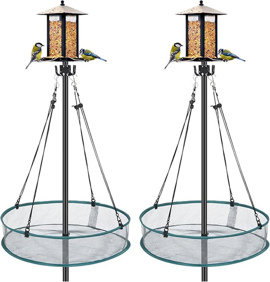 LemonRoad 2 Sets Bird Seed Catcher for Outdoors Feeder 20'' Wild Bird Feeding Tray Hanging Platform Feeding Hoop with Holes Fits 1'' Pole Seed Catcher for Finch Garden Backyard