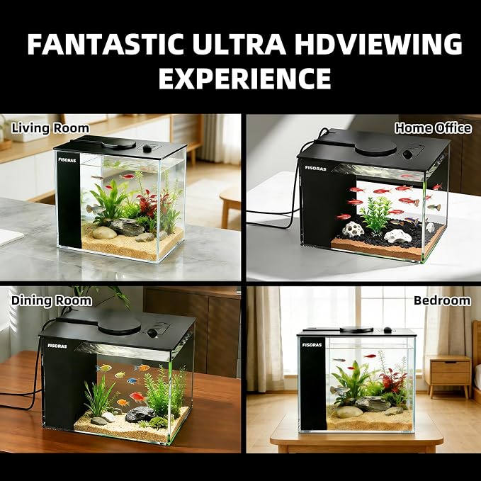 0.5Gal (1.9L) Small Aquarium with Water Filter Pump and LED Light | Ideal for small fish