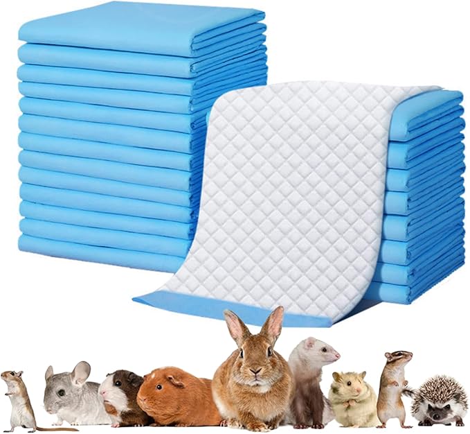 Rabbit Pee Pads Disposable Cage Liners Absorbent Leak-Proof Diaper Mat Small Animal Toilet Potty Training for Squirrel Guinea Pig Ferret Hedgehog Hamster Chinchilla Puppy (20PC, Blue)