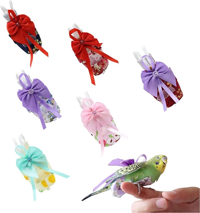 6pcs Bow Bird Diaper Set, Soft Reusable Flight Suit Clothing for Parrots Budgies Cockatiels — Cleaner Indoor Bonding & Training (M)