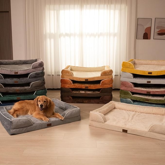 Comfort Expression Orthopedic Dog Bed for Large Dogs 36x27 Inch, Waterproof Supportive Egg Crate Foam Large Pet Bed with Removable Bolsters, Dog Couch with Washable Cover & Non-Slip Bottom, Dark Grey