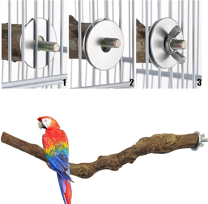 4-Piece Bird Perch - Natural Grapevine Stick Swing Chewing Toys for Parrot Cages, Cockatiels, Parakeets, Finches