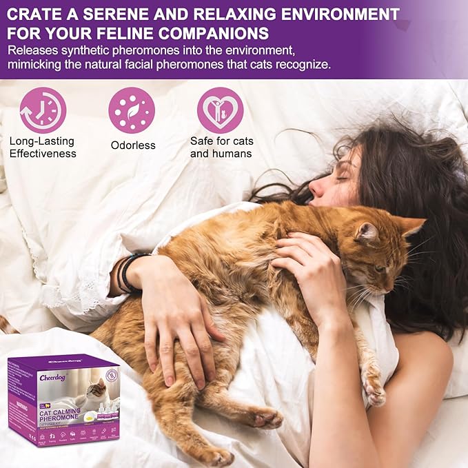 Cheerdog Cat Pheromones Calming Diffuser Relieve Anxiety Stress Cat Calming Diffuser Comfort for Cats 3 Refills, Reduce Fighting and Scratching Calm Relaxing Fits All Cats