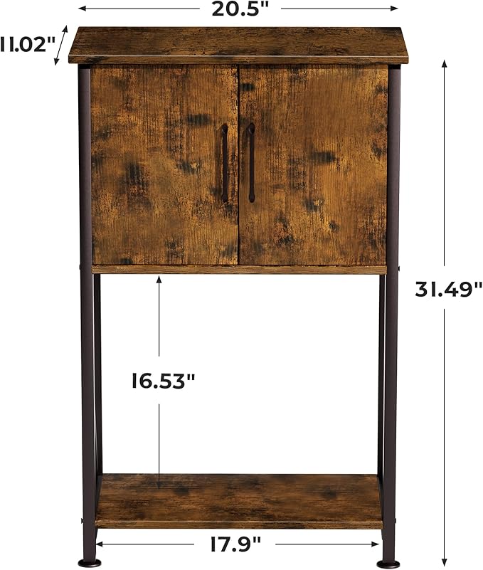 Herture 5-10 Gallon Fish Tank Stand, Metal Double Aquarium Stand with Cabinet for Fish Tank Accessories Storage, Heavy Duty 20.5" L* 11.02" W Tabletop, 500LBS Capacity Rustic Brown and Black PG06YGN