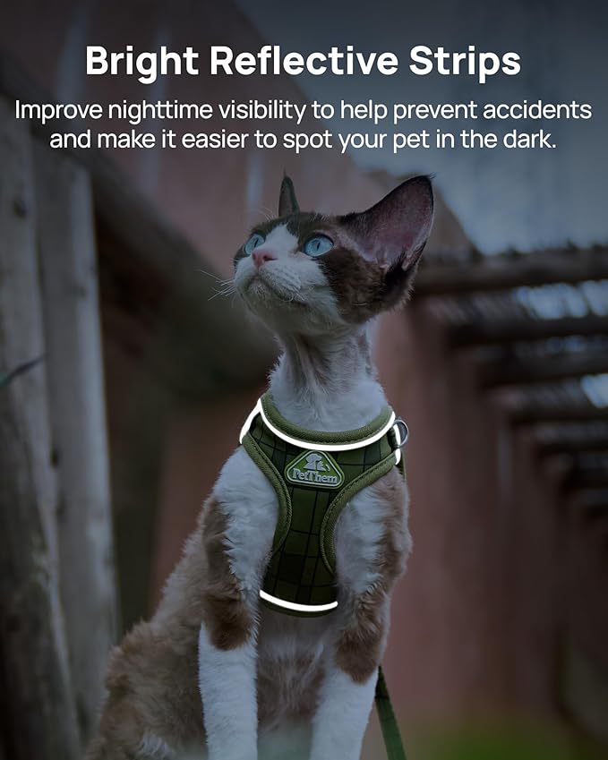 PetThem Upgraded Cat Harness and Leash Set - Step-in Escape Proof Adjustable Cat Harness, Comfortable Soft Lightweight, Reflective Harness for Walking, Travel, Camping (Growling Crocodile, L)