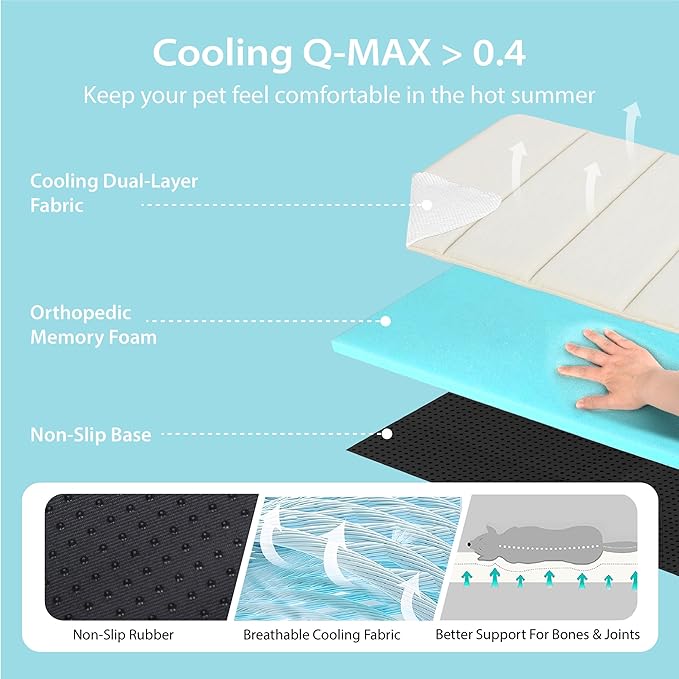 Cooling Dog Mat Q-Max>0.5 - Rapid Cooling Tech, Thin Breathable Crate Pad, Portable Washable Summer Mat, Chill Soothing Fabric - 41"x27" Extra Large Dog, Dark Beige