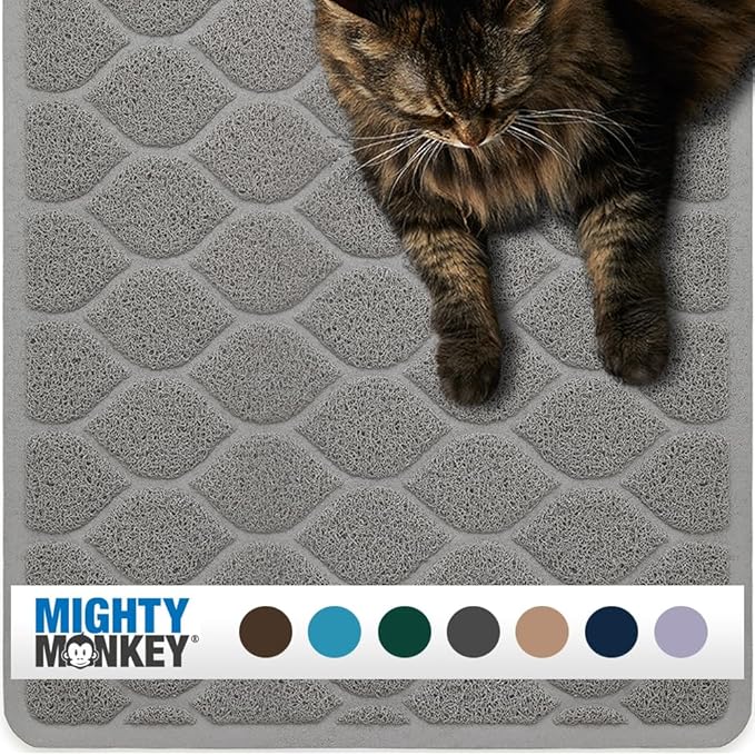 MIGHTY MONKEY Waterproof BPA Free Cat Litter Box Trapping Mat, Easy Clean Floors, Textured Backing, Soft on Sensitive Kitty Paws, Cats Accessories, Less Waste, Stays in Place, 24x17, Slate Gray