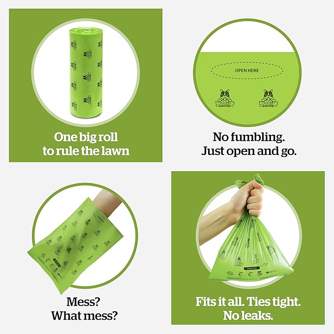 Pogi's Compostable Poop Bags for Home & Yard – Leak-Proof, Extra-Large, Made with Plants (Single Roll, 300-Count)