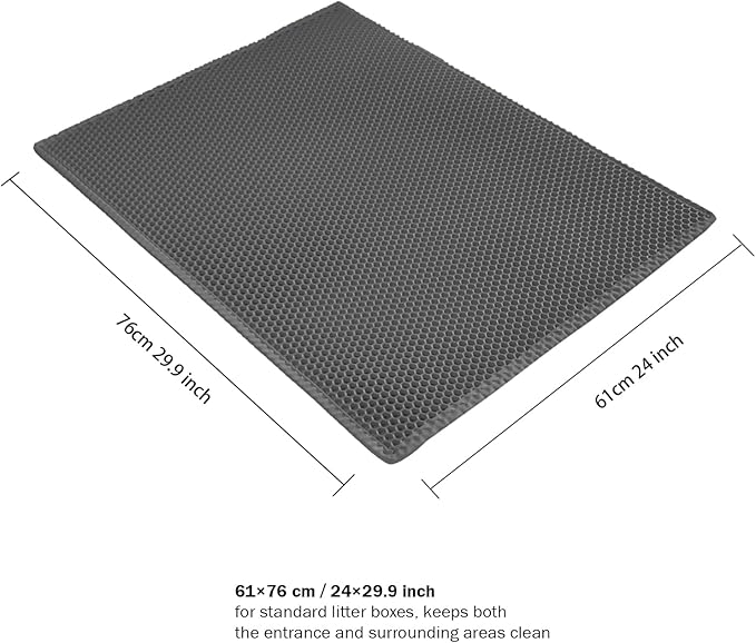 Cat Box Mat Double Layer Waterproof Proof Litter Box mat, Non-Slip Design, Reduces Litter Scatter, Easy to Clean, Grey Cat Litter Trapping Mat 29.9'' x 24''Inch