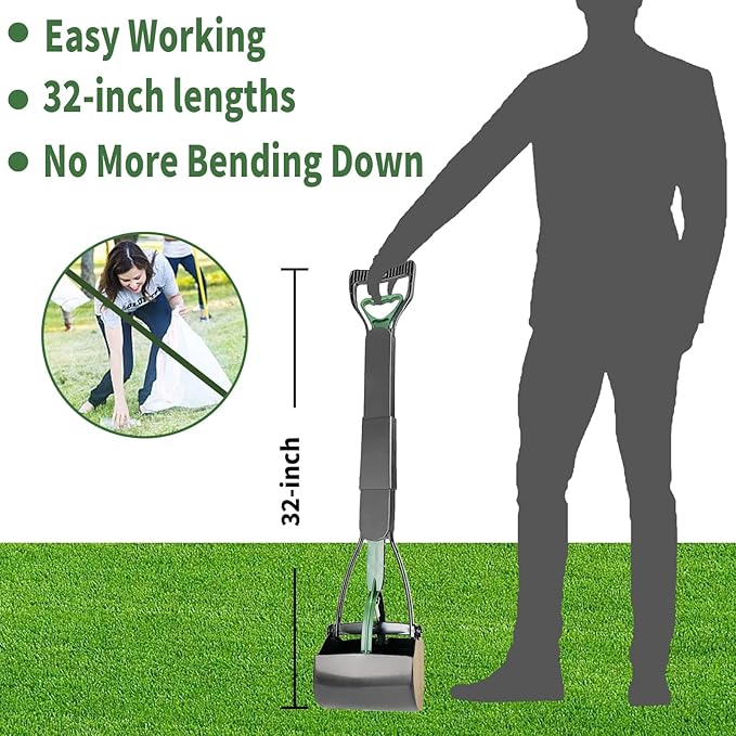 ienjoyed 2-Pack Pooper Scooper for Large Small Dogs Heavy Duty, 32" Long Handle Poop Scoop for Yard, Grass, Gravel, Dog Poop Grabber with High Strength Material and Durable Spring