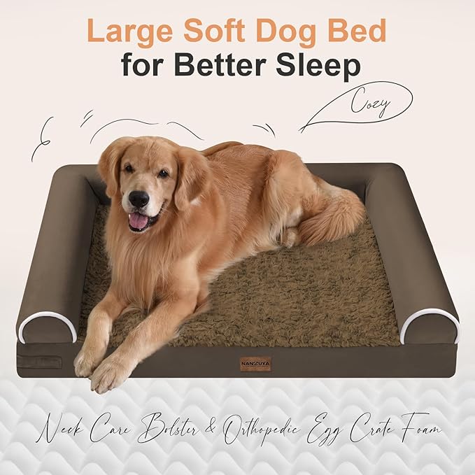 Medium Large Dog Bed Orthopedic Washable: Beds Bolster Medium Large Sized Dog Bed Egg Crate Foam Couch Sofa Waterproof with Removable Cover - Dark Coffee