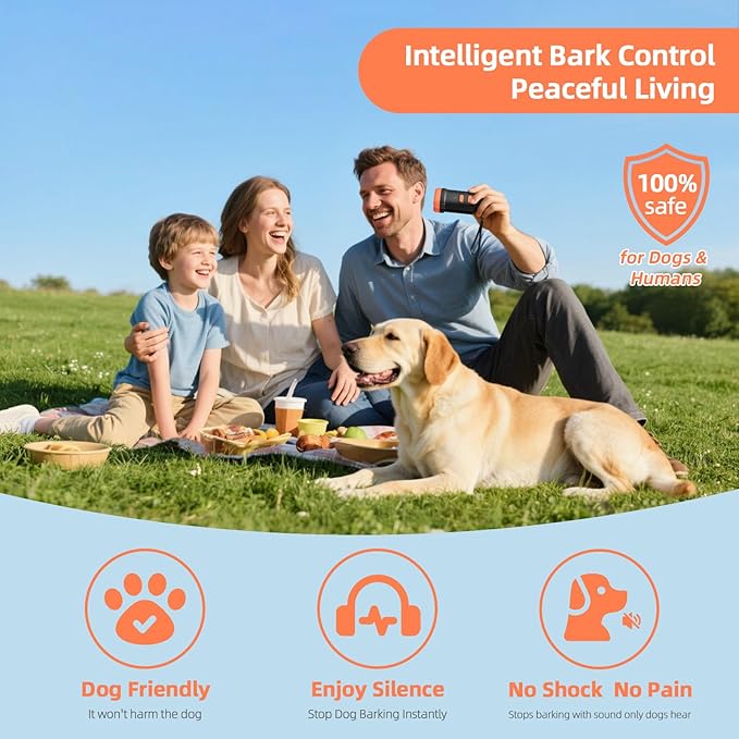 Ultrasonic Anti Barking Device for Dogs - LED Light, Compact & Portable Bark Deterrent Device for Indoor/Outdoor Use, Effective for Your Dog and Neighbor’s Dog Bark Control (Brown)