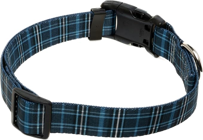 Country Brook Petz - Navy Plaid Everyday Dog Collar and Leash - Plaid and Argyle Collection Featuring Charming Designs (1 Inch, Medium)
