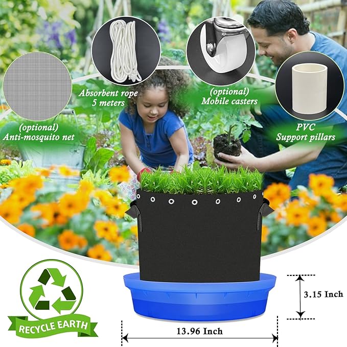 Self-Watering Base with Visible Water Level,5-Pack,Keeps Leaves and Flying Insects Out,Maintains Water Quality, Equipped with Rollers for Easy Movement and Rotation, Blue.