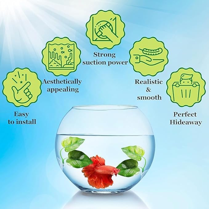 SunGrow Betta Fish Leaf Hammocks, Twin Leaf Design with Suction Cup, 3-Pack - Comfortable Resting, Breathing & Breeding Pads, Easy Install, Simulates Natural Habitat for Healthier Betta