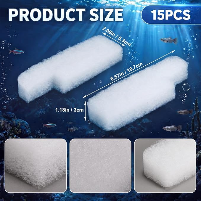 Threlaco 15 Pcs Aquarium Sponge Foam Filter Pads Compatible with Seachem Tidal Replacement Polishing Pad Fish Tank Filter Floss, Media for Crystal Clear Water(Compatible with Seachem Tidal 55,White)