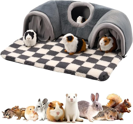 Avont Guinea Pig Hideout Tunnel, Large Hideaway Play Tube Toys Mat for Small Animal Dwarf Rabbits Bunny Chinchillas Hamsters Hedgehogs Ferrets Bearded Dragons and Rats -Grey