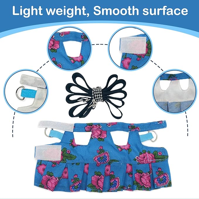 Guinea Pig Harness Skirt Clothes and Leash, Adjustable Hamster Ferret Harness and Leash Set, No Pull Walking Vest for Ferrets, Chinchillas and Similar Small Animals (Blue S)