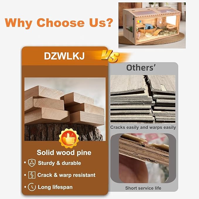 Wooden Hamster Cage,32"x16"Large Hamster Cage,2 Washable Liners & 2 Adjustable Ventilation Window. Small Animal Cage for Dwarf Syrian Hamsters Degus Mice & Other Small Pets.